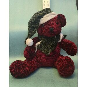 2002 Dan Dee Plush Red Christmas Bear Green Hat Scarf 11.5" Sitting Eckerd Drugs